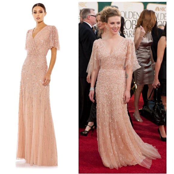 MAC DUGGAL Embellished Flutter Sleeve Gown in Blush Size US 16 - Picture 1 of 13